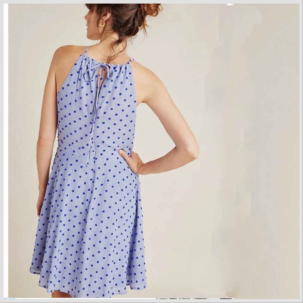 Anthropologie Anaya blue polka dot A-line dress, M. - Picture 2 of 7